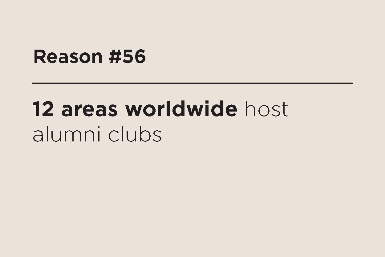 12 areas worldwide host alumni clubs